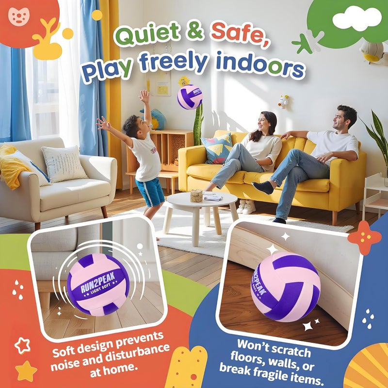 RUN2PEAK Super Soft Light Volleyball - Safe and Quiet Fabric Volleyball Ball for Indoor Play - Official Size 5 Kids Youth Beginners Lightweight Volleyballs Trainer for House Yard Training Practice - Image 4